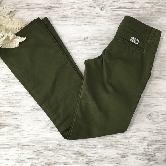 Hurley Pants - Hurley Olive Green Pants 0 Flat Front Wide Leg